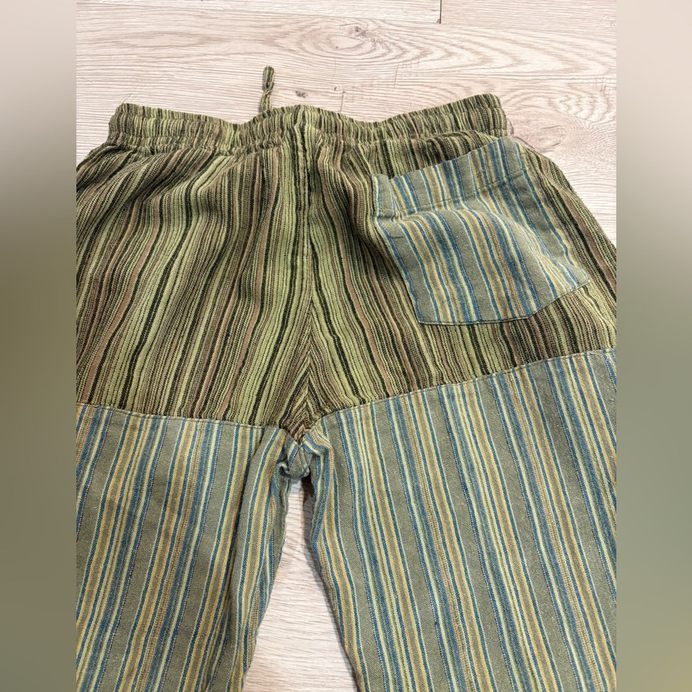 SOUL FLOWER M (Jrs) boho striped sage Eco green pull-on pants. 100% cotton. EUC - Picture 4 of 5